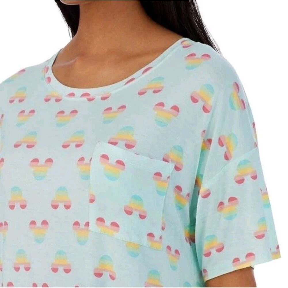 Disney Women's Mickey Mouse Short + Tee Pajama Set w/ Pockets Size S Aqua Blue - Picture 6 of 8
